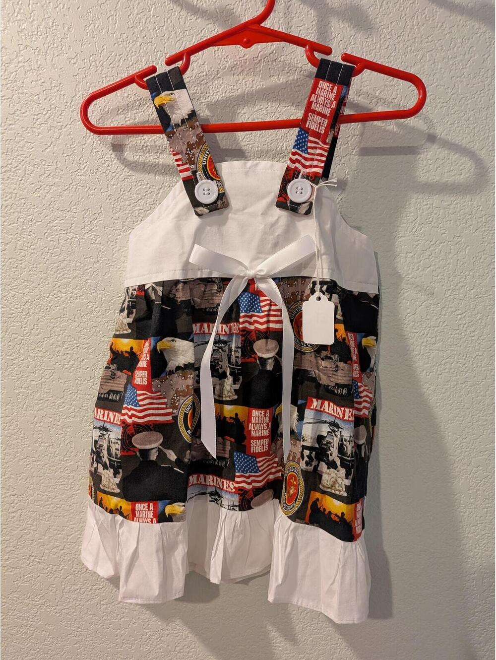 Girls US Marines Patriotic Halter Dress White Black Red Size 2T small shop